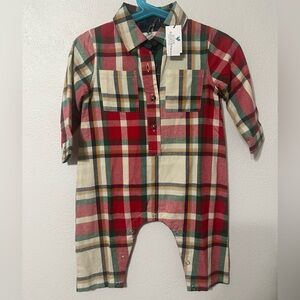 Blue Rooster 6-12M Tartan Christmas Romper NWT